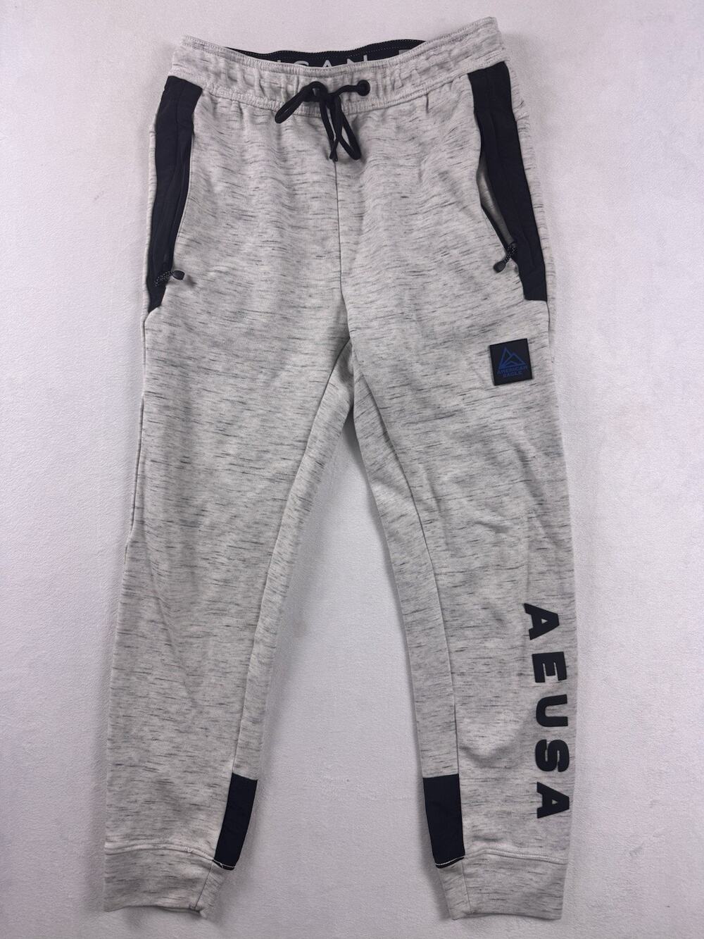 American Eagle AEUSA Jogger Sweatpants Heather Gray Black Accent S